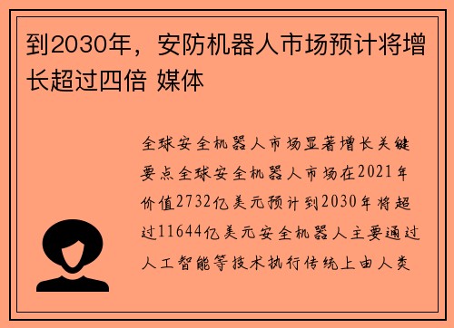 到2030年，安防机器人市场预计将增长超过四倍 媒体